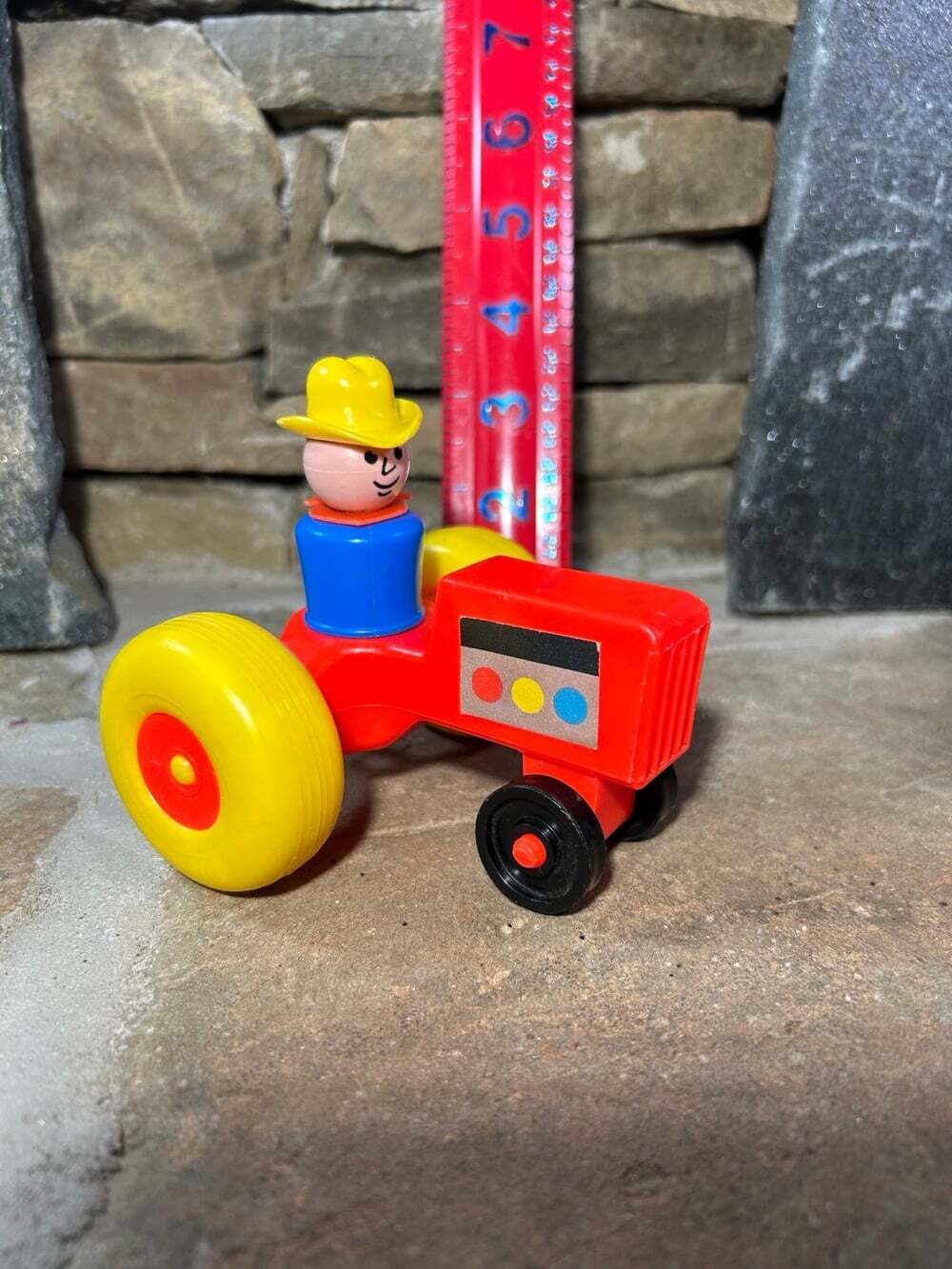 Vintage Fisher Price Little People orange yellow Tractor blue farmer figure